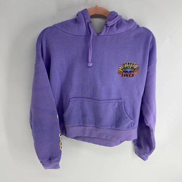 cross colors Tops - Cross Colors Black Lives Are Loved Purple Graphic Cropped Hooded Sweatshirt XS